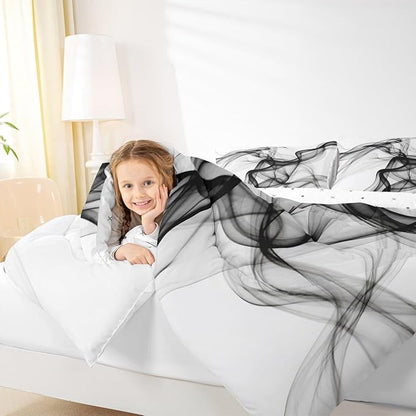 Erosebridal Geometric Quilt Insert King Size Ink Line Bedding Set for Minimalists Gradient Stripe Aesthetic White Comforter Warm Soft Comforter Set