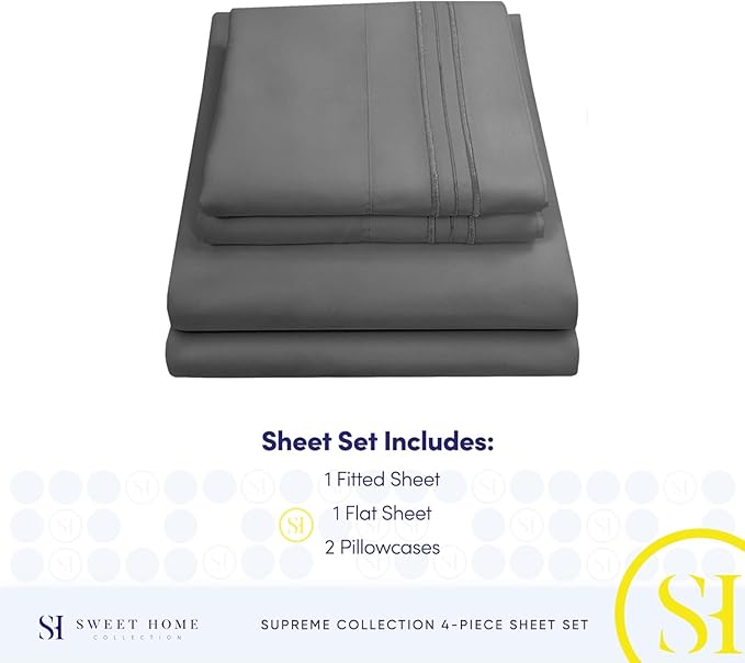 Full Size Sheet Sets - Breathable Luxury Sheets with Full Elastic & Secure Corner Straps Built In - 1800 Supreme Collection Extra Soft Deep Pocket Bedding, Sheet Set, EXTRA DEEP pocket - Full, Gray