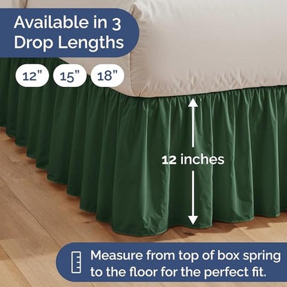 Bedskirt King Size Ruffle - 12 inch Drop Dust Ruffle Bed Skirt with Platform - Soft, Easy Fit, Premium Hotel Quality - Wrinkle, Fade & Shrink Resistant - For Women, Men, Kids and Teens - Emerald Green