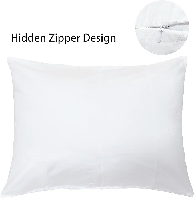 iMaylex Soft 100% Egyptian Cotton Zipper Pillow Case, Cozy and Lightweight Pillowcase, Set of 2, White, Queen, 20" x 30"