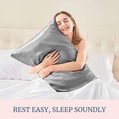 BEDELITE Satin Pillowcase for Hair and Skin, Super Soft Similar to Silk Pillow Cases 4 Pack with Envelope Closure, Cooling Pillowcases for Women Men (20"x36" King Size, Grey)