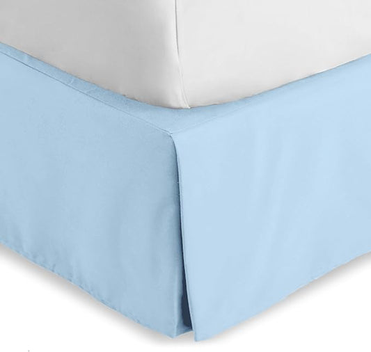 Bare Home Queen Bed Skirt - 15-Inch Tailored Drop Easy Fit - Bed Skirt for Beds - Center & Corner Pleats (Queen, Light Blue)