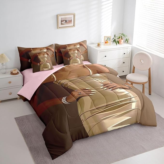 Erosebridal Fashion Black Woman Comforter Sets 7 Piece for Kids Vogue Black Girls Twin Sheet Set Fashionable Gorgeous Bedding Set for Girls Women Teens Romantic Fashion Theme Bed in A Bag