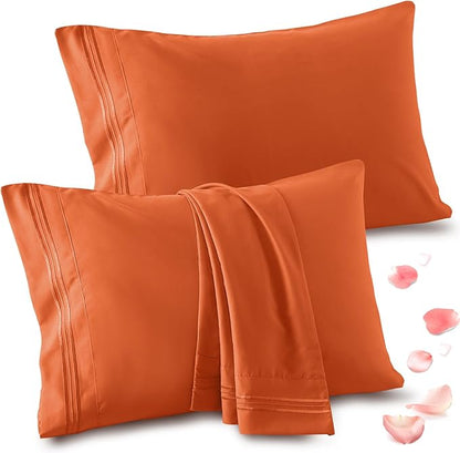 Vonty 2 Pack Standard Pillow Cases - 20x26 Inch, 1800 Thread Count Microfiber Pillowcases Standard Size Burnt Orange Pillow Cases Luxury & Soft Embroidered Bed Pillow Covers with Envelope Closure
