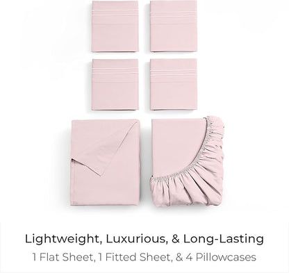 Mellanni King Sheet Set - 6-Piece Iconic Collection Bedding, (Including 4 Pillowcases), 21-Inch Extra Deep Pocket, Easy Care, Ultra Soft, Cooling Sheets, Brushed Microfiber - Blush Pink