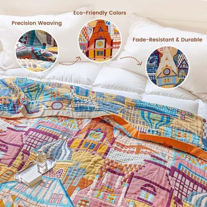 MSGKV Roman Castle Cotton Throw Blanket 50"x60" Art Woven Cotton Throw