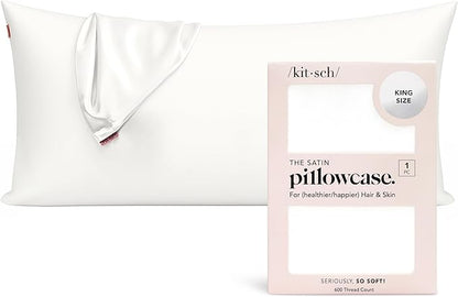 Kitsch Satin Pillowcase with Zipper for Hair & Skin - Softer Than Silk Pillow Cases, Smooth Cooling Satin Pillow Case, Wrinkle-Free, Machine Washable - King Size Satin Pillow Case (19x36) - Ivory