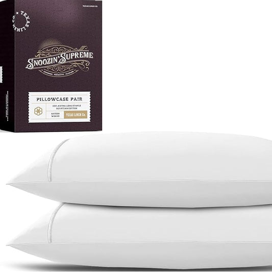 TEXAS LINEN CO. 100% Egyptian Cotton Pillowcases King Size - 2000 Series Luxury Cotton Pillow Case Set of 2, Soft Cooling Breathable, Envelope Closure Hotel Quality Pillowcase (21 x 41, White)