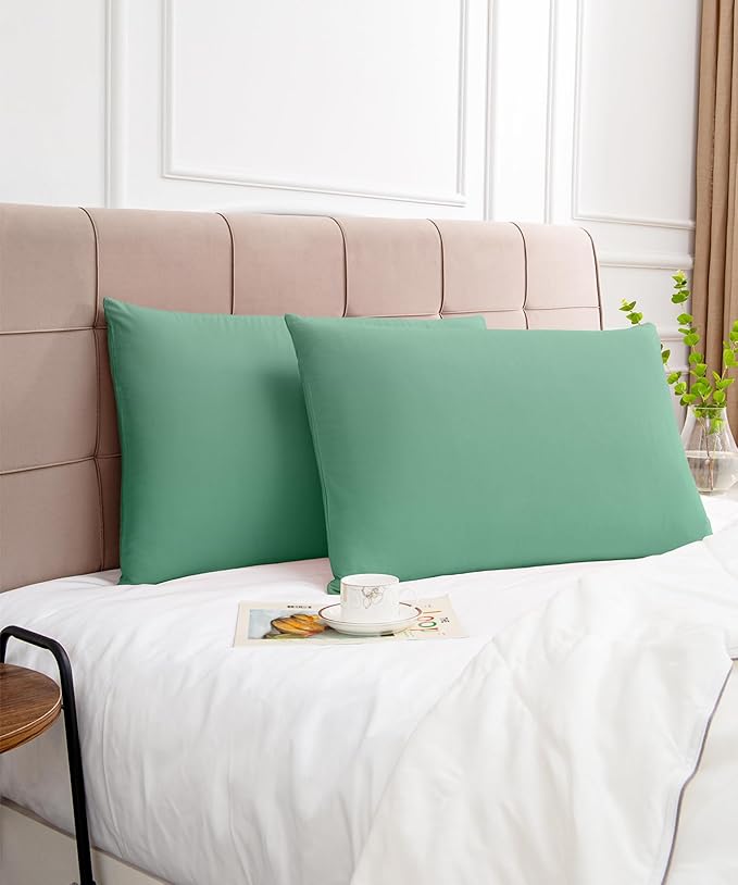 Warmstar Cotton Pillow Cases Standard Size Set of 2, 600 Thread Count Pillowcases 20x26 Inches, Soft Long Staple Cotton Pillowcases Breathable with Envelope Closure,Zephyr Green