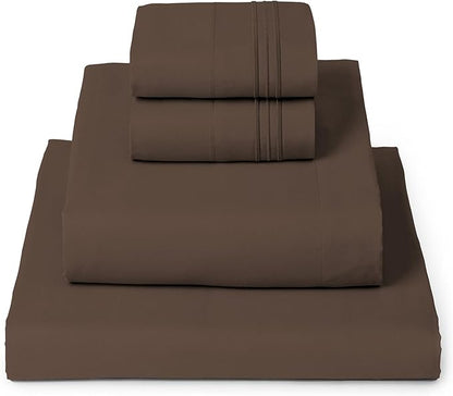 Mellanni Twin XL Sheet Set - 4-Piece Iconic Collection Bedding, (Including 2 Pillowcases), 16-Inch Deep Pocket, Easy Care, Extra Soft, Cooling Sheets, Brushed Microfiber - Brown