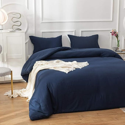 CLOTHKNOW Dark Blue Queen Comforter Set Blue Bedding Comforter Sets Soft Navy Blue Comforter Queen with 2 x Pillow Cases