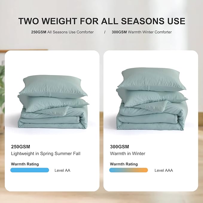 COTTEBED Softness Sage Green King Comforter Set Clearance, Lightweight All Season, Solid Fluffy Fuzzy Washed Cotton California King Bedding Down Alternative Comforter (Forest Sage Green King/Cal King)