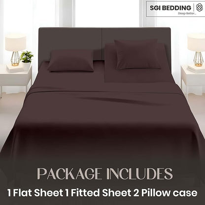 SGI bedding 36" King Split Top Flex Head Sheet Set 1800 Threads Flex Top Sheet for Adjustable Bed 4 Piece Sheet Set 15" Deep Pocket for Sleep Number Bed - Chocolate