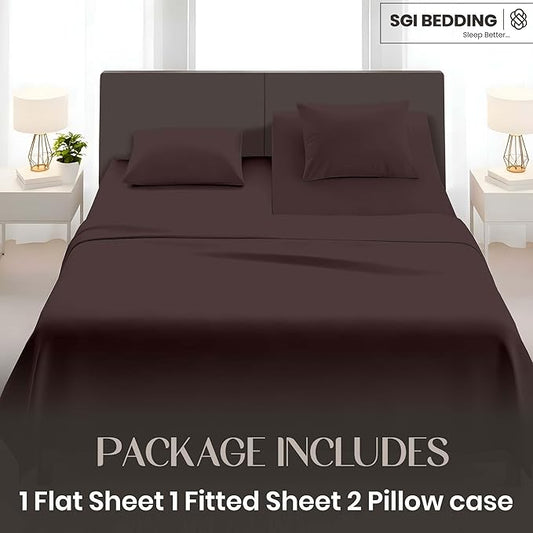 SGI bedding 36" King Split Top Flex Head Sheet Set 1800 Threads Flex Top Sheet for Adjustable Bed 4 Piece Sheet Set 15" Deep Pocket for Sleep Number Bed - Chocolate