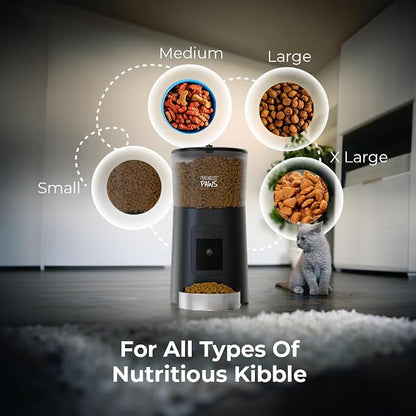 Smart HD Pet Feeder, 6L Dry Food Capacity, 1080p Camera, 2-Way Audio, Scheduled Meals, Backup Power, Easy to Clean, Anti-Jam Design for Cat & Dog, Black/Stainless Steel