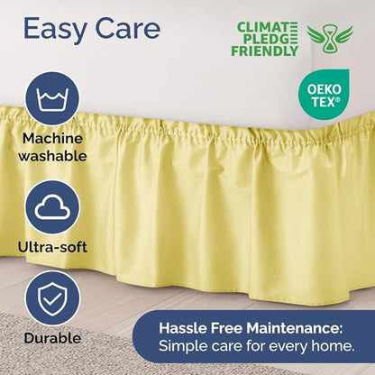 Wrap Around Dust Ruffle Bed Skirt - Yellow - for Full Size Beds with 21 Inch Drop - Easy Fit Elastic Strap - Adjustable Pleated Bedskirt w/Brushed Fabric - Wrinkle Free - for Women, Men, Kids & Teens