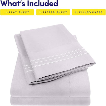1500 Supreme Collection Twin Sheet Sets Lilac - 3 Piece Bed Sheets and Pillowcase Set for Twin Mattress - Extra Soft, Elastic Corner Straps, Deep Pocket Sheets, Twin Lilac