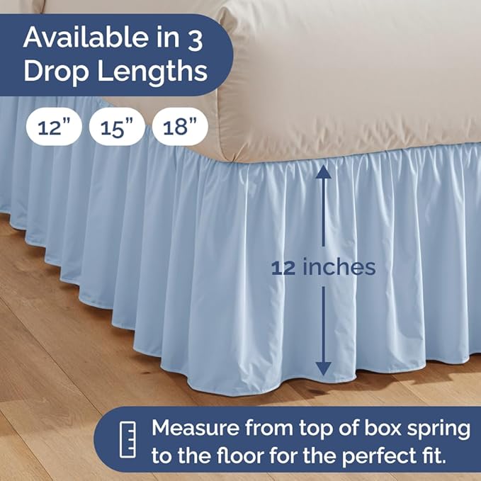 Bedskirt King Size Ruffle - 12 inch Drop Dust Ruffle Bed Skirt with Platform - Ultra-Soft, Easy Fit, Premium Hotel Quality - Wrinkle, Fade & Shrink Resistant - for Women, Men, Kids & Teens - Sky Blue