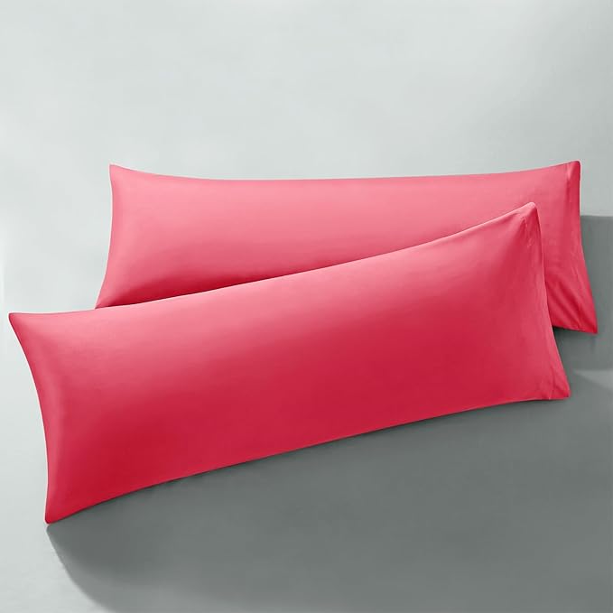MILVOWOC 2Pcs Brushed Microfiber Body Pillowcases - 20 x 55 Inch, Hot Pink Pillow Case Set Non Slip Envelope Pillow Cover with Moisture Absorption and Anti-Wrinkle Machine Washable