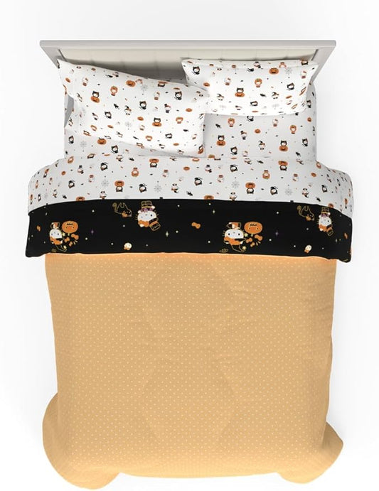 Sanrio Hello Kitty Halloween Pumpkin Queen Bed Set – Super Soft & Cozy 5 Piece Reversible Comforter and Sheet Set (Officially Licensed Product) by Franco