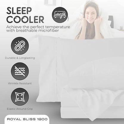 Top Split King Sheets Sets for Adjustable Bed, 4 Pcs Deep Pockets Double Brushed Microfiber Sheets, 34 Inch Split Top Fitted Sheet, 1 King Flat Sheet and 2 Pillowcases - White