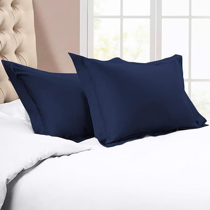 Standard Pillow Shams Set of 2 Navy Blue Pillow Shams Standard Size 20x26 Pillow Covers 100% Egyptian Cotton 600 Thread Count Soft Skin Friendly Cushion Cover Cases Decorative Pillow Shams for Bed