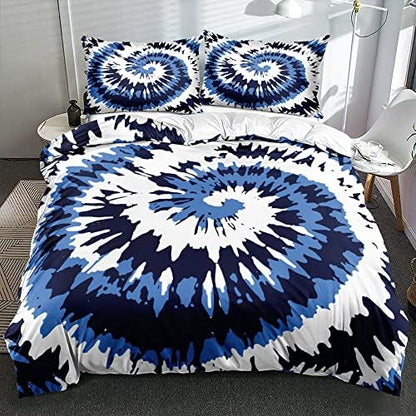 Tie Dye Duvet Cover Set Twin Size Full Dye Purple Blue Bed Set Boys and Girls Comforter Cover and Pillow Shams for Women Decor Bedroom