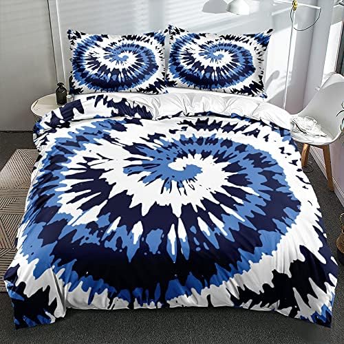 Tie Dye Duvet Cover Set Queen Size Tie Dye Purple Blue Bed Set Boys and Girls Comforter Cover and Pillow Shams for Women Decor Bedroom