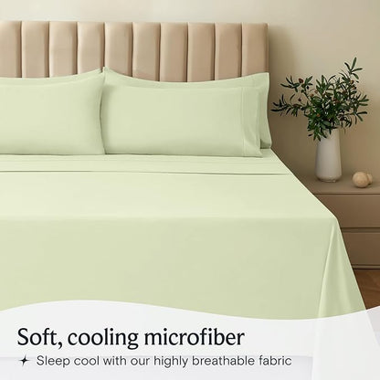 LuxClub 4 PC Sheet Set Bed Sheets Deep Pockets 16" Eco Friendly Wrinkle Free Cooling Machine Washable Hotel Bedding Silky Soft - Sage Green Queen