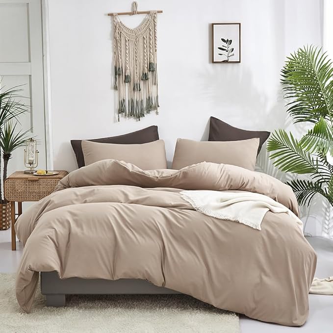 CLOTHKNOW Khaki California King Comforter Set Taupe Bedding Comforter Sets All Season Light Brown Comforter Soft Tan Comforter with 2 x Pillow Cases