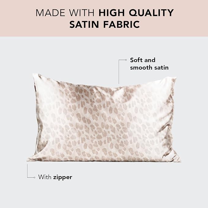 Kitsch Satin Pillowcase with Zipper for Hair & Skin - Softer Than Silk Pillow Cases, Smooth Cooling Satin Pillow Case, Wrinkle-Free, Machine Washable, Pillow Cases Standard Size 19x26 - Leopard, 2pcs