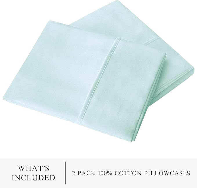 WINLIFE 100% Cotton Pillow Cases Standard Set of 2, Pillowcases Standard Size Long Staple Cotton, 20×26 inches, Cooling, Breathable & Soft Pillowcase Covers, Sky Blue