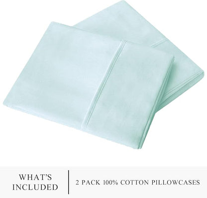 WINLIFE 100% Cotton Pillow Cases Queen Set of 2, Pillowcases Queen Size Long Staple Cotton, 20×30 inches, Cooling, Breathable & Soft Pillowcase Covers, Sky Blue