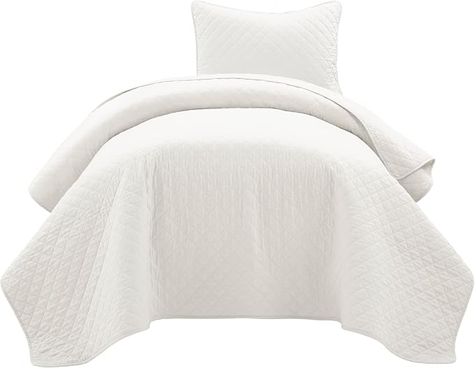 Lush Decor Ava Quilt Diamond Pattern Solid 2 Piece Oversized Bedding Blanket Bedspread Set - Twin-XL - White