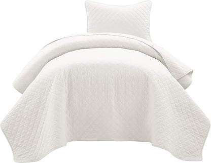 Lush Decor Ava Quilt Diamond Pattern Solid 2 Piece Oversized Bedding Blanket Bedspread Set - Twin-XL - White