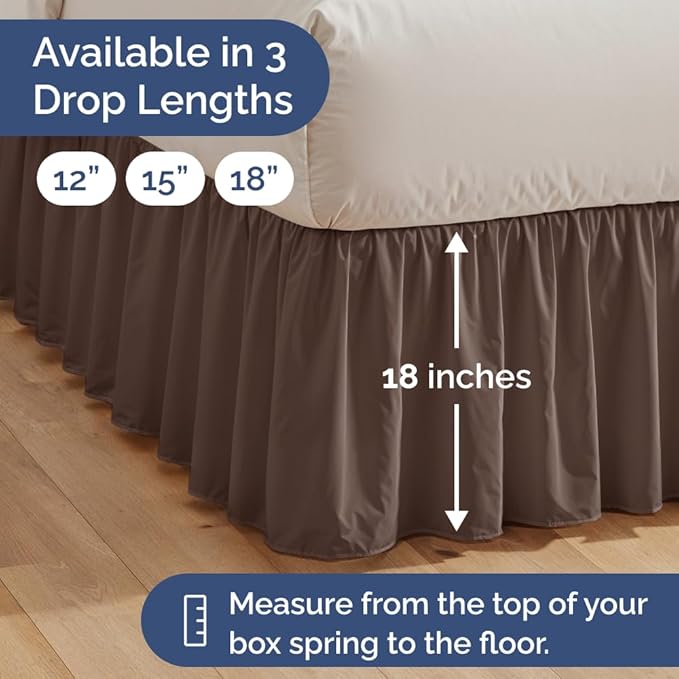 Bedskirt Full Size Ruffle - 18 inch Drop Dust Ruffle Bed Skirt with Platform - Ultra-Soft, Easy Fit, Premium Hotel Quality - Wrinkle, Fade & Shrink Resistant - for Women, Men, Kids and Teens - Brown