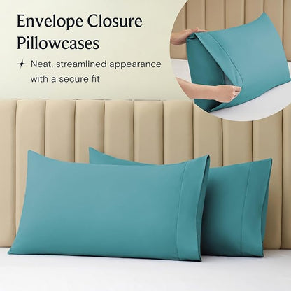 LuxClub 5 PC Split King Sheet Set, Breathable Luxury Bed Sheets, Deep Pockets 18" Eco Friendly Wrinkle Free Cooling Sheets Machine Washable Hotel Bedding Silky Soft - Teal Split King