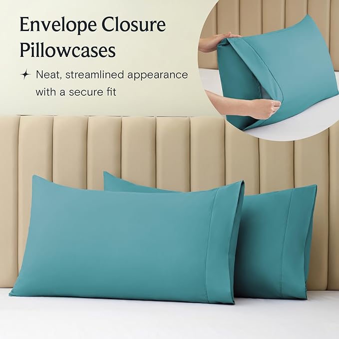 LuxClub 4 PC Full Sheet Set, Breathable Luxury Bed Sheets, Deep Pockets 18" Wrinkle Free Cooling Bed Sheets Machine Washable Hotel Bedding Silky Soft - Teal Full