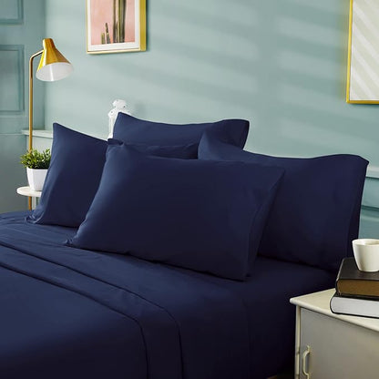 BYSURE 6 Pieces Bed Sheets Set(King, Blue Navy) - Hotel Luxury Super Soft 1800 Thread Count 100% Microfiber Sheets with Deep Pockets, Wrinkle & Fade Resistant