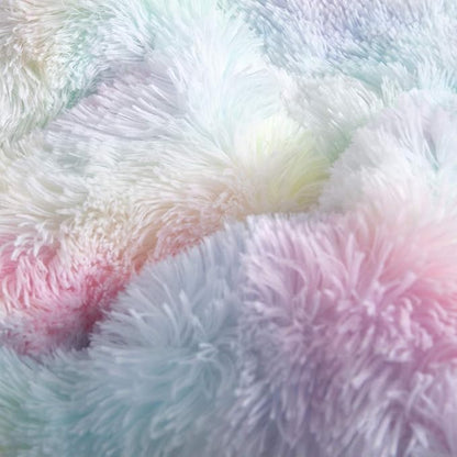 Wajade Faux Fur Plush Rainbow Comforter Set Fluffy Fuzzy Shaggy Bedding Set - 3PC Full/Queen Microfiber Soft Warm Quilt Set