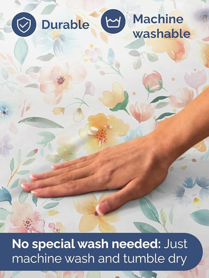 Floral Sheets - Flower Print Bed Sheet Set - 1 Flat, 1 Fitted & 2 Pillowcases w/ Deep Pockets - Comfy, Wrinkle & Fade Free - Boho Botanical Bedding - Soft, Breathable and Cooling - Cal King Size Set