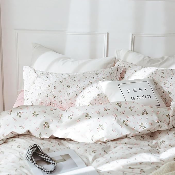HighBuy Floral Comforter Set Full Size White Pink Floral Bedding Comforter Sets Full Bed Bedding Sets Aesthetic Botanical Comforter Set Vintage