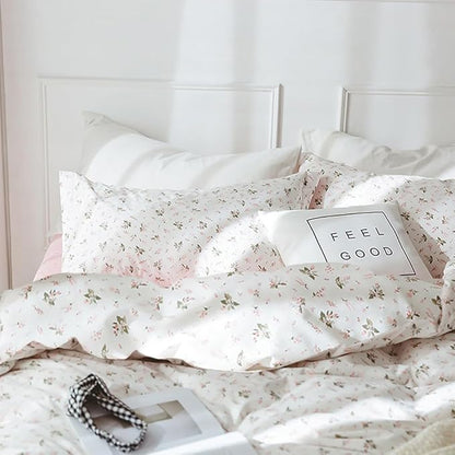 HighBuy Vintage Floral Comforter Set King Size White Pink Floral Bedding Sets Aesthetic Chic Flower Botanical Comforter Set for King Bed,1 Pink Floral Comforter with 2 Pillowcases,All Season