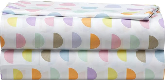 Heritage Kids 4 Piece Sheet Set, Including Top Sheet, Fitted Sheet and 2 Pillow Cases, Multi Color Half Moon, Full