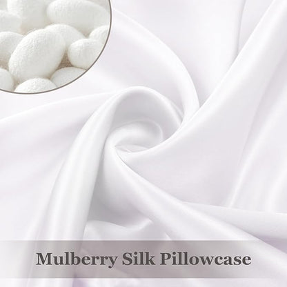 Adubor Mulberry Silk Pillowcase 2 Pack for Hair and Skin with Hidden Zipper, Both Side 23 Momme Silk,900 Thread Count, White, Queen Size,20x30 inch