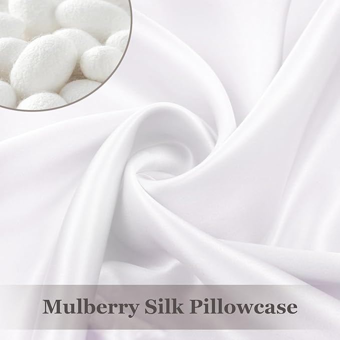 Adubor 100% Silk Pillowcase - Mulberry Silk Pillow Cases, 22 Momme 6A Grade Fibers, Silk Pillow Case for Hair and Skin Health, with Hidden Zipper (Queen 20''x30'', White, 1PC)