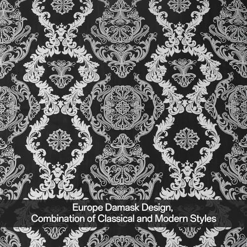 WONGS BEDDING 7 Pieces Comforter Set Queen Size, Black White Texture Bedding Set for All Season, Damask Soft and Breathable Bed in a Bag with Comforter, Flat Sheet, Fitted Sheet, Pillowcases & Shams