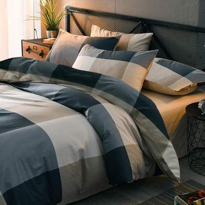 LifeTB Modern Plaid Duvet Cover Twin Geometric Grid Bedding Set 100% Cotton Checkered Comforter Cover Luxury Soft Plaid Bedding Quilt Cover with 2 Pillowcases Cotton Grid Bedroom Collection