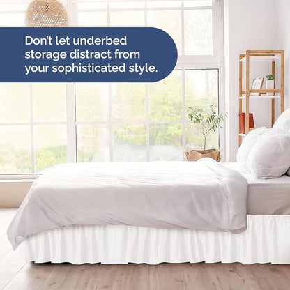 Wrap Around Dust Ruffle Bed Skirt - Antique White - for Queen Size Beds w/ 12 Inch Drop - Easy Fit Elastic Strap - Adjustable Pleated Bedskirt w/Brushed Fabric, Wrinkle Free Women, Men, Kids & Teens