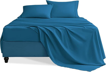 Queen Sheet Set, 4 Pieces Hotel Luxury Soft Microfiber Queen Bed Sheets Set, Up to 16" Deep Pockets, Oeko-Tex Sheets with Elastic, Breathable, Wrinkle Free (Peacock Blue,Queen)